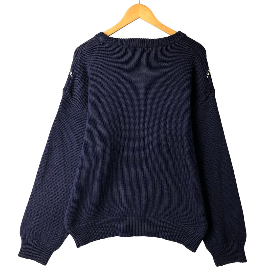 Vintage 80s-90'S Eddie Bauer Argyle Pattern Cotton Knit Sweater with Black Tag, Men's Size L cotton navy blue type Vintage Second Hand
