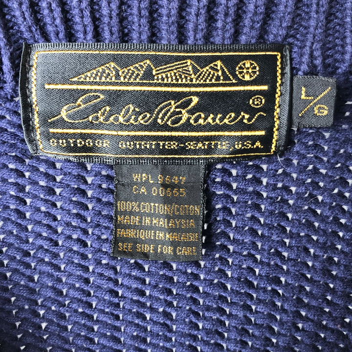 Vintage 80s-90'S Eddie Bauer Argyle Pattern Cotton Knit Sweater with Black Tag, Men's Size L cotton navy blue type Vintage Second Hand