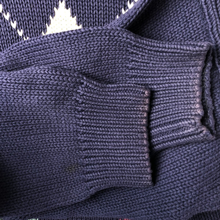 Vintage 80s-90'S Eddie Bauer Argyle Pattern Cotton Knit Sweater with Black Tag, Men's Size L cotton navy blue type Vintage Second Hand