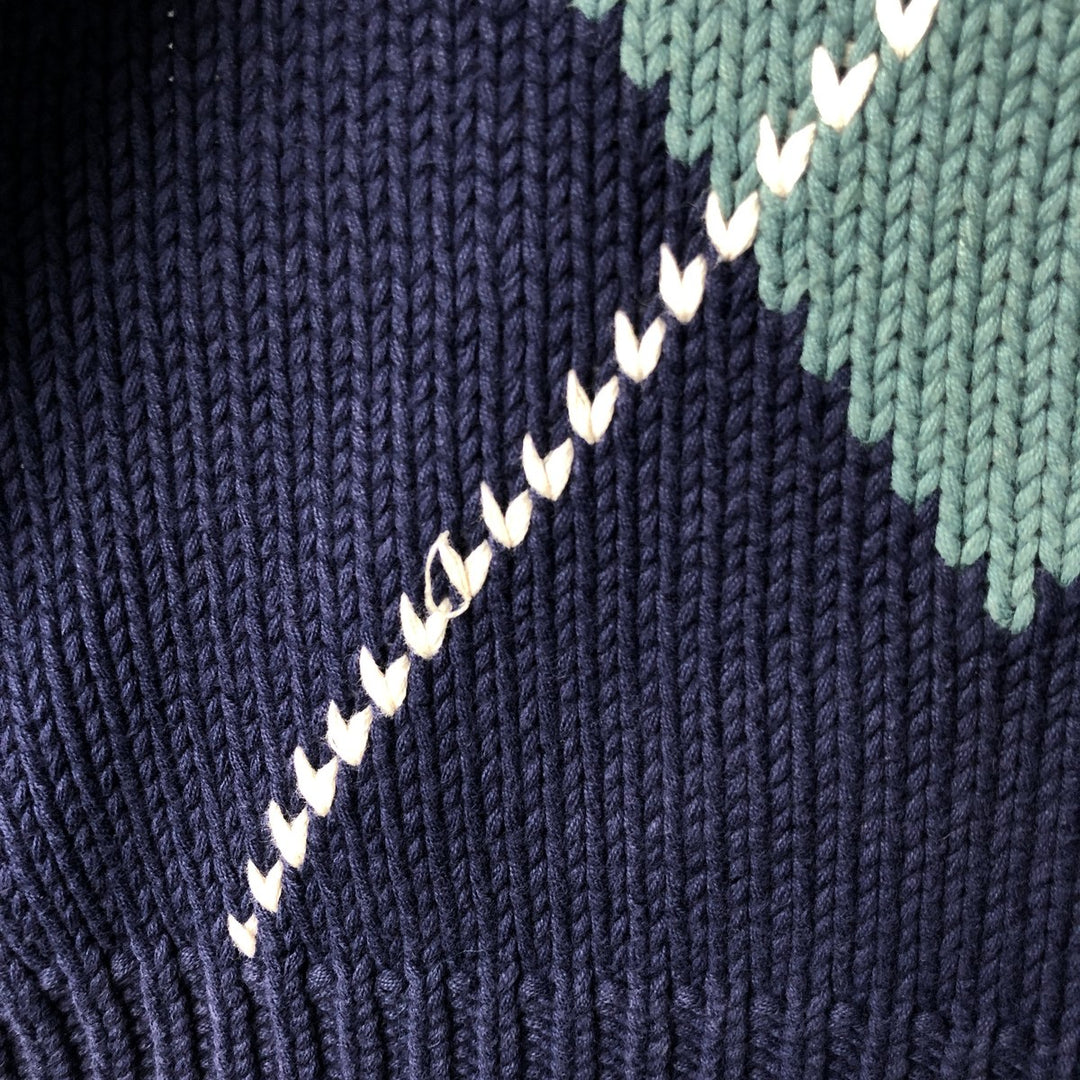 Vintage 80s-90'S Eddie Bauer Argyle Pattern Cotton Knit Sweater with Black Tag, Men's Size L cotton navy blue type Vintage Second Hand