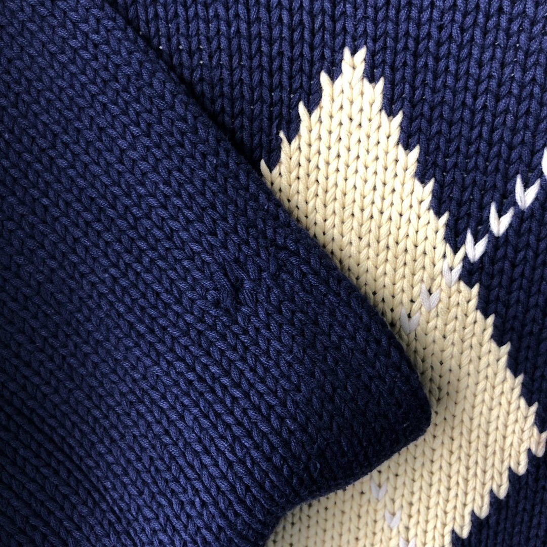 Vintage 80s-90'S Eddie Bauer Argyle Pattern Cotton Knit Sweater with Black Tag, Men's Size L cotton navy blue type Vintage Second Hand