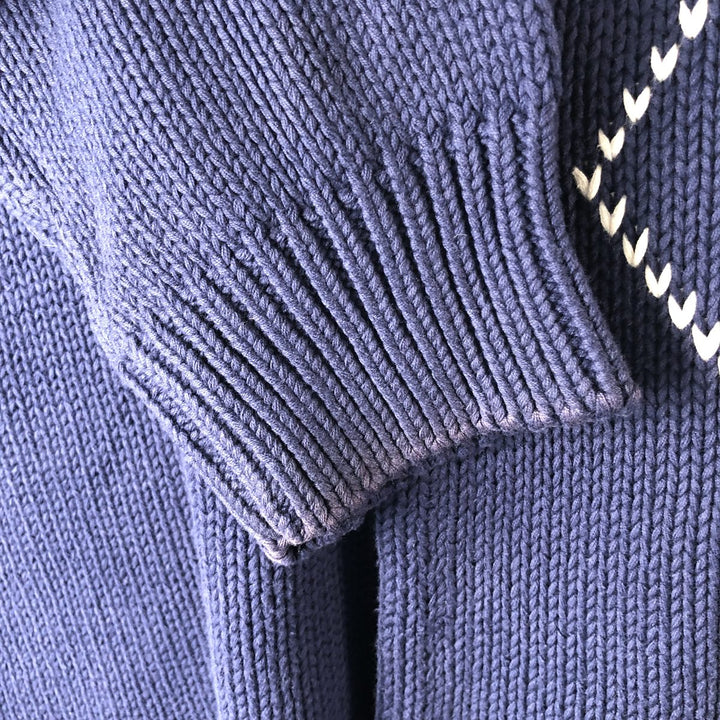 Vintage 80s-90'S Eddie Bauer Argyle Pattern Cotton Knit Sweater with Black Tag, Men's Size L cotton navy blue type Vintage Second Hand