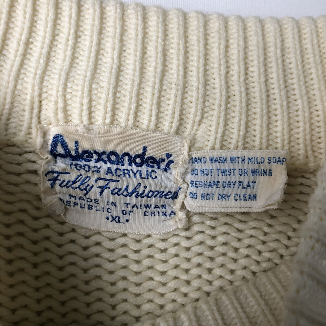 Vintage 1970'S Alexander's cable knit mock neck acrylic knit sweater, men's size XL acrylic ivory Vintage Second Hand
