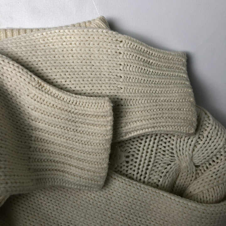 Vintage 1970'S Alexander's cable knit mock neck acrylic knit sweater, men's size XL acrylic ivory Vintage Second Hand