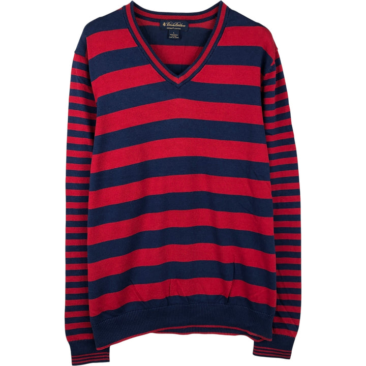 Brooks Brothers Striped V-Neck Cotton Knit Sweater, Men's Size L cotton red type Vintage Second Hand