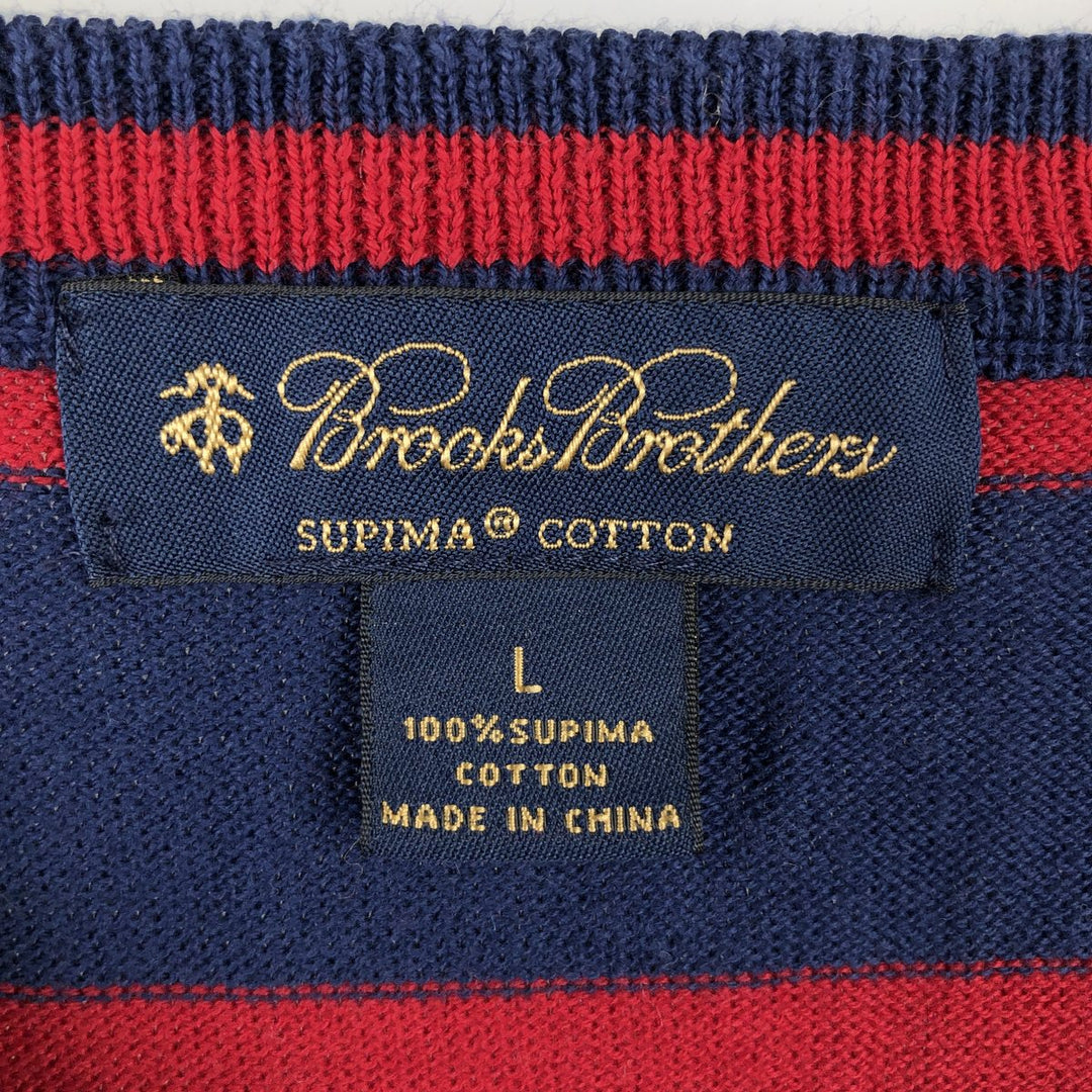 Brooks Brothers Striped V-Neck Cotton Knit Sweater, Men's Size L cotton red type Vintage Second Hand