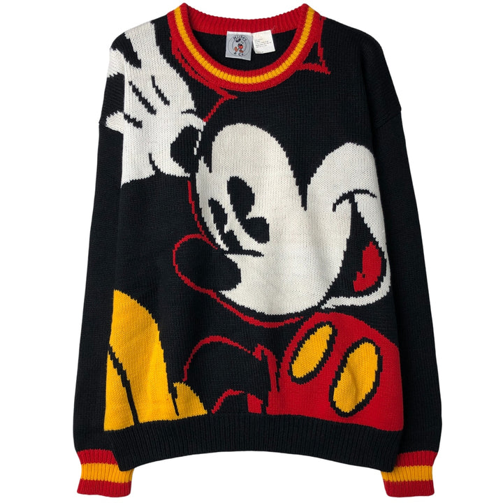 Micky and Co. MICKEY MOUSE Mickey Mouse All-Over Print Character Acrylic Knit Sweater, Men's Size L acrylic black type Vintage Second Hand