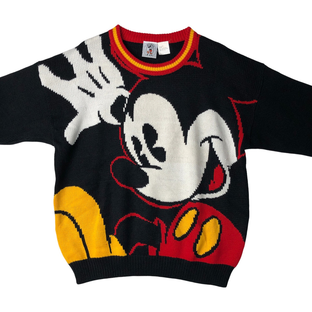 Micky and Co. MICKEY MOUSE Mickey Mouse All-Over Print Character Acrylic Knit Sweater, Men's Size L acrylic black type Vintage Second Hand