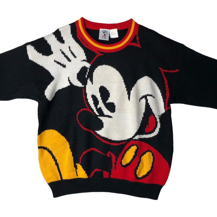 Micky and Co. MICKEY MOUSE Mickey Mouse All-Over Print Character Acrylic Knit Sweater, Men's Size L acrylic black type Vintage Second Hand