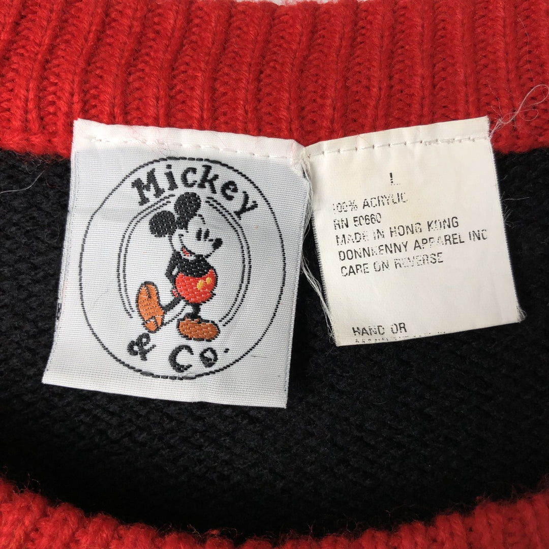 Micky and Co. MICKEY MOUSE Mickey Mouse All-Over Print Character Acrylic Knit Sweater, Men's Size L acrylic black type Vintage Second Hand