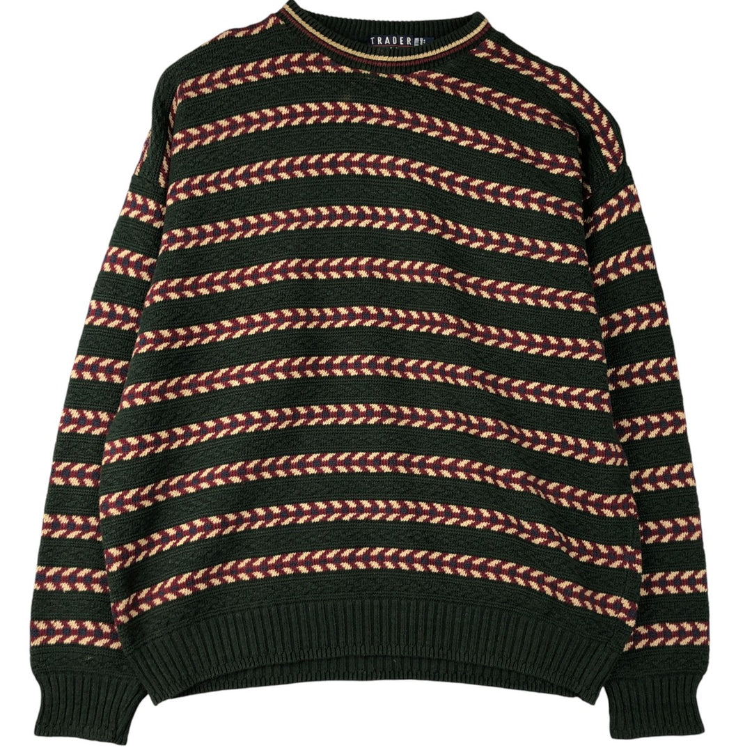 Vintage 90'S Trader Bay all-over print cotton knit sweater, made in the USA, size L, men's cotton Green type dark green Vintage Second Hand