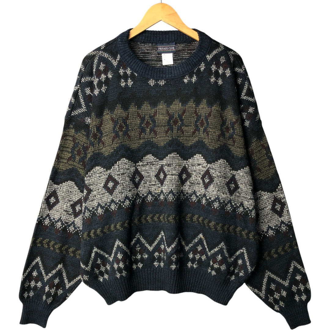 Oversized PRIVATE CLUB all-over print acrylic knit sweater, men's size XXXL acrylic black type Vintage Second Hand