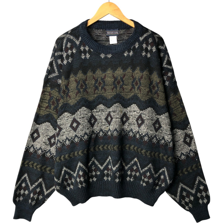 Oversized PRIVATE CLUB all-over print acrylic knit sweater, men's size XXXL acrylic black type Vintage Second Hand