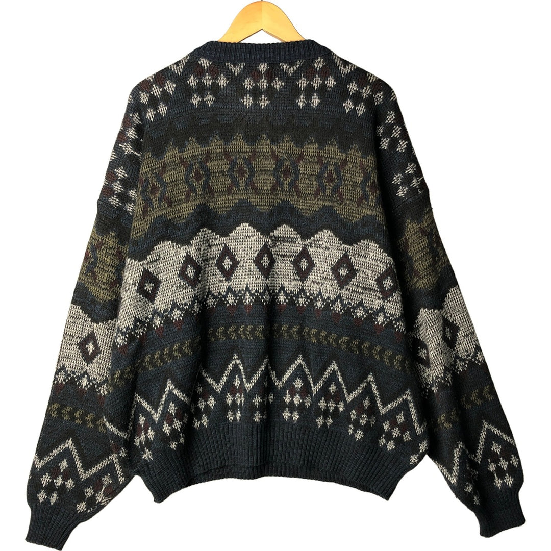 Oversized PRIVATE CLUB all-over print acrylic knit sweater, men's size XXXL acrylic black type Vintage Second Hand