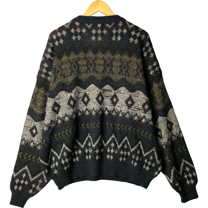 Oversized PRIVATE CLUB all-over print acrylic knit sweater, men's size XXXL acrylic black type Vintage Second Hand