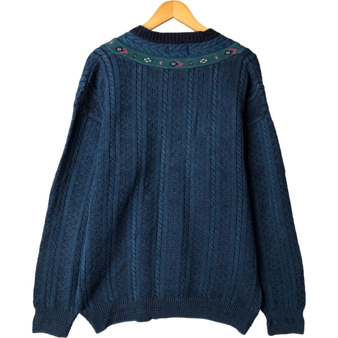 Vintage 1980'S WOOLRICH all-over cable knit cotton sweater, made in the USA, size L, men's cotton turquoise blue Vintage Second Hand