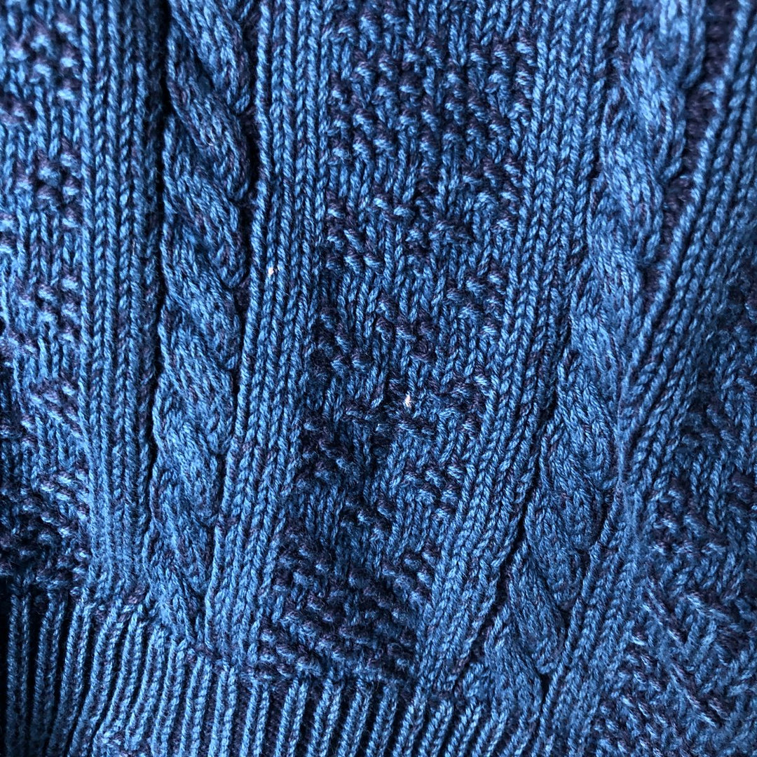 Vintage 1980'S WOOLRICH all-over cable knit cotton sweater, made in the USA, size L, men's cotton turquoise blue Vintage Second Hand