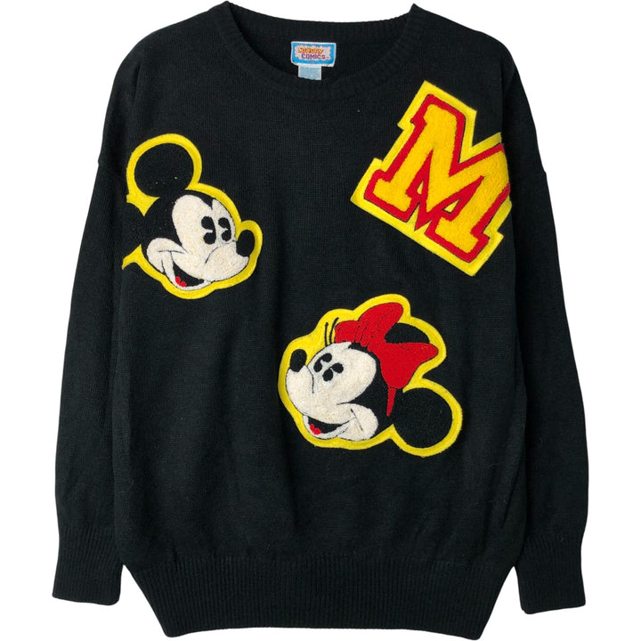 SUNDAY COMICS Minnie Mouse and Mickey Mouse All-Over Print Character Acrylic Knit Sweater, Men's Size L acrylic black type Vintage Second Hand