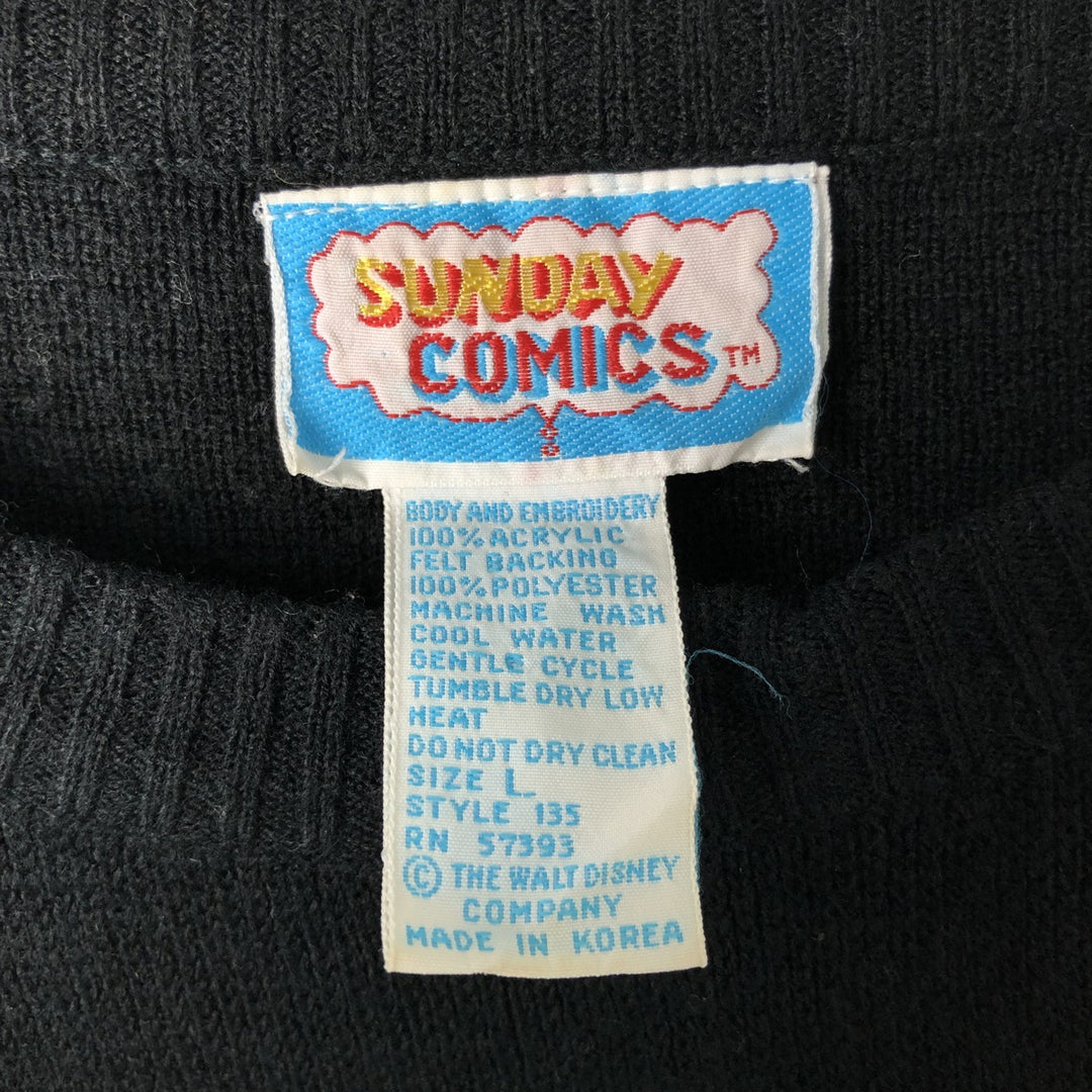 SUNDAY COMICS Minnie Mouse and Mickey Mouse All-Over Print Character Acrylic Knit Sweater, Men's Size L acrylic black type Vintage Second Hand