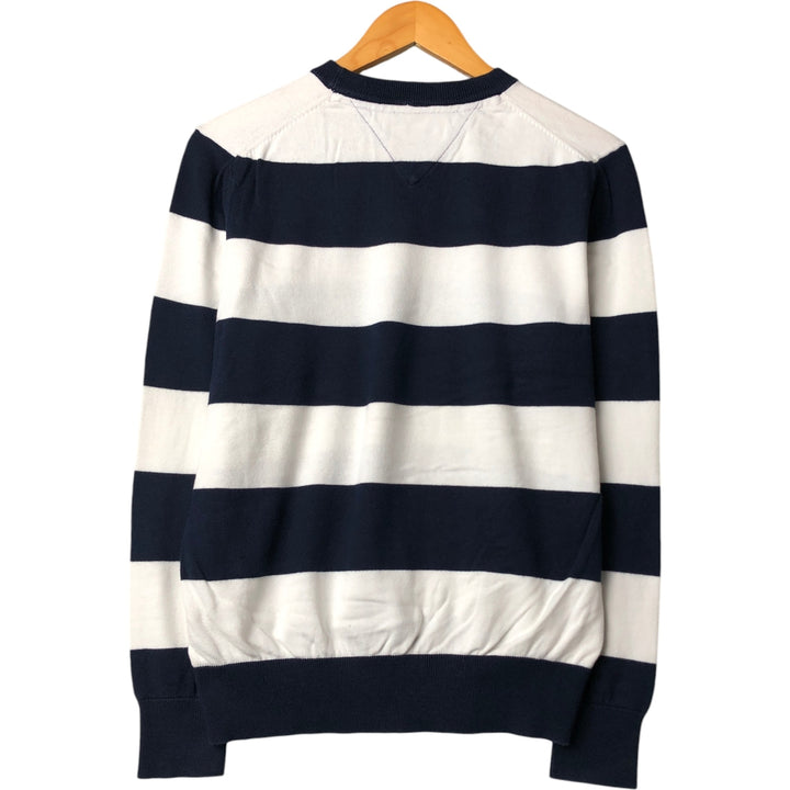 Tommy Hilfiger Border Pattern Cotton Knit Sweater Men's M Size cotton navy blue type Vintage Second Hand