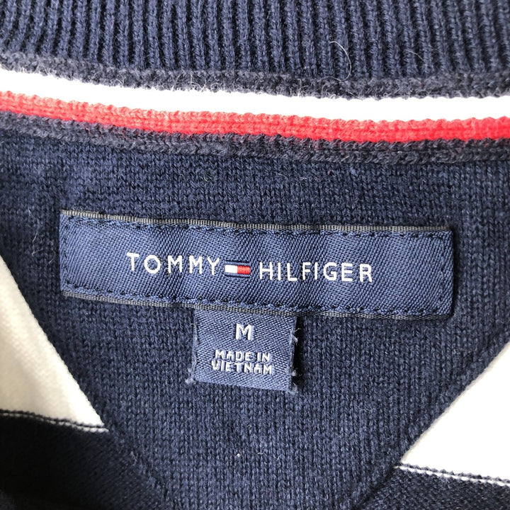 Tommy Hilfiger Border Pattern Cotton Knit Sweater Men's M Size cotton navy blue type Vintage Second Hand