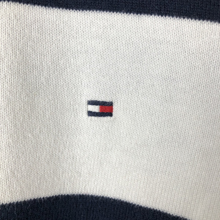 Tommy Hilfiger Border Pattern Cotton Knit Sweater Men's M Size cotton navy blue type Vintage Second Hand