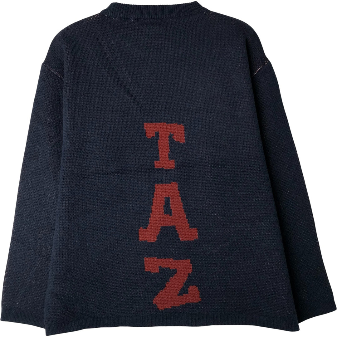 LOONEY TUNES Tasmanian Devil All-Over Print Acrylic Knit Sweater, Men's Size Medium acrylic navy blue type Vintage Second Hand