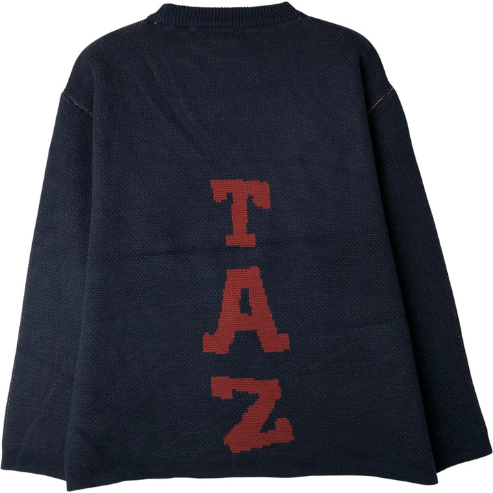 LOONEY TUNES Tasmanian Devil All-Over Print Acrylic Knit Sweater, Men's Size Medium acrylic navy blue type Vintage Second Hand