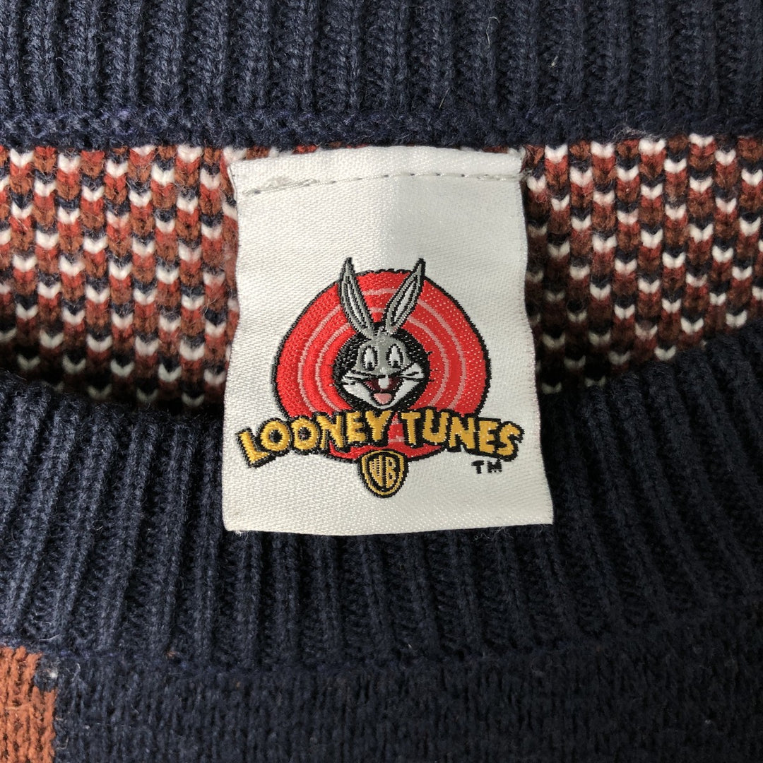 LOONEY TUNES Tasmanian Devil All-Over Print Acrylic Knit Sweater, Men's Size Medium acrylic navy blue type Vintage Second Hand