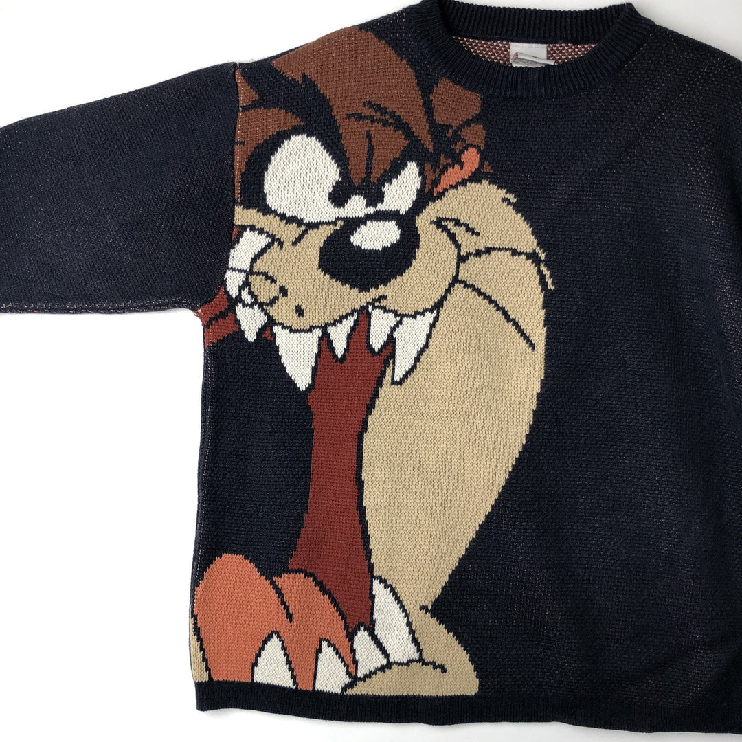 LOONEY TUNES Tasmanian Devil All-Over Print Acrylic Knit Sweater, Men's Size Medium acrylic navy blue type Vintage Second Hand
