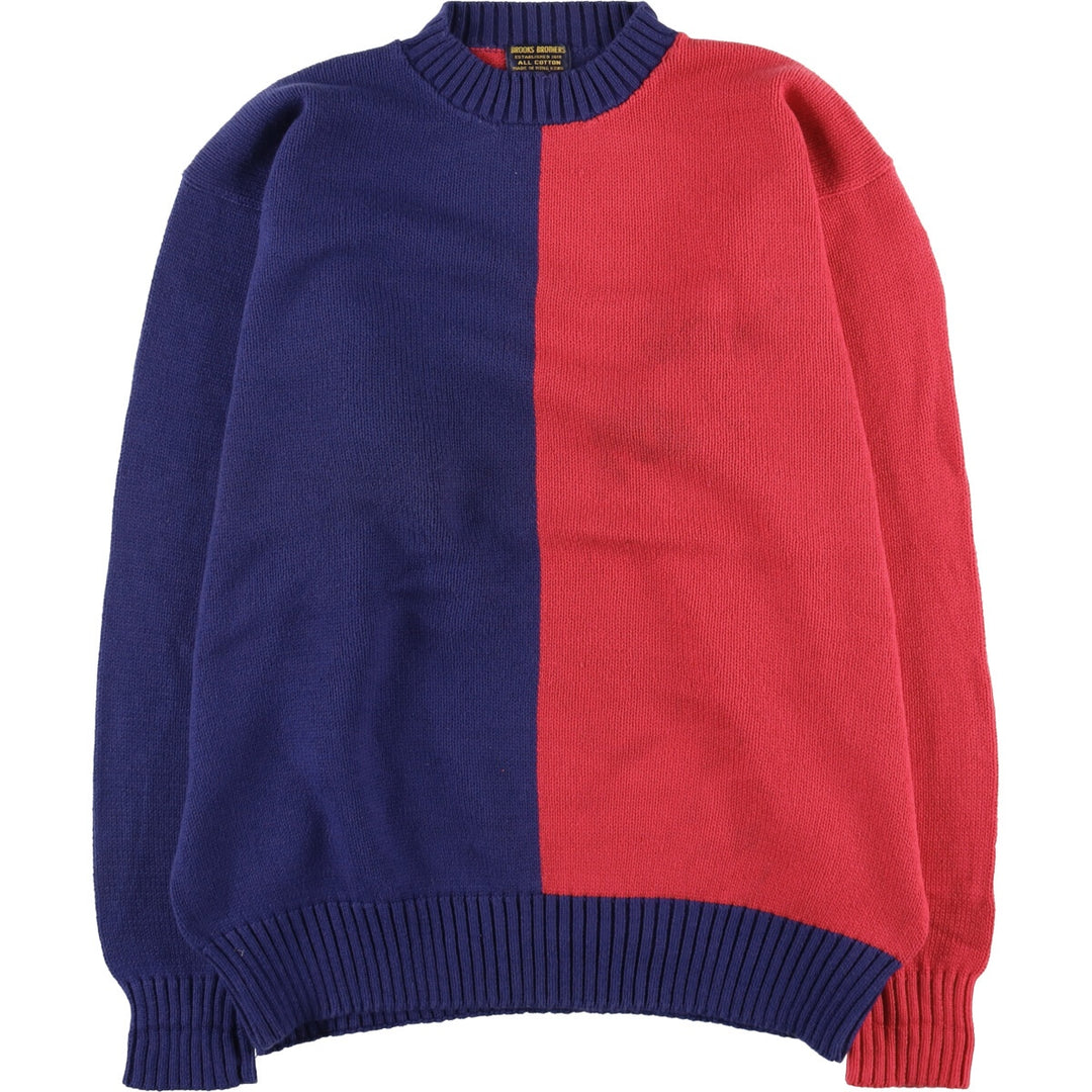 Brooks Brothers Two-Tone Cotton Knit Sweater, Men's Size L cotton red type Vintage Second Hand