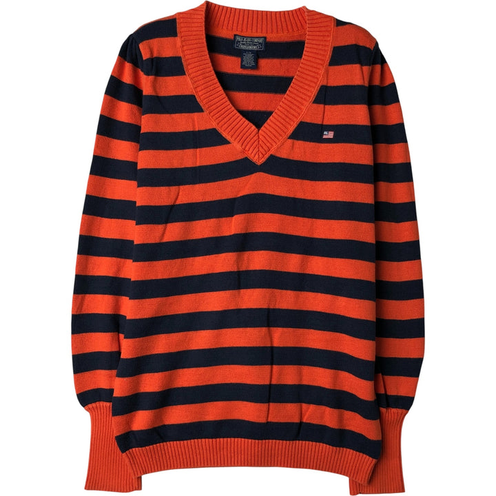 2000'S Ralph Lauren Polo Jeans Company striped cotton knit sweater, men's size L cotton orange type Vintage Second Hand