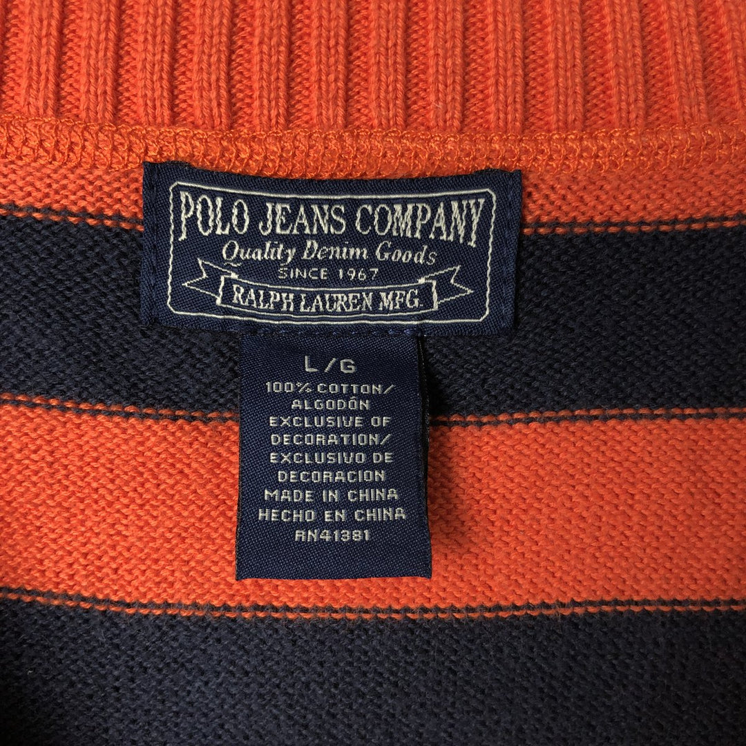 2000'S Ralph Lauren Polo Jeans Company striped cotton knit sweater, men's size L cotton orange type Vintage Second Hand
