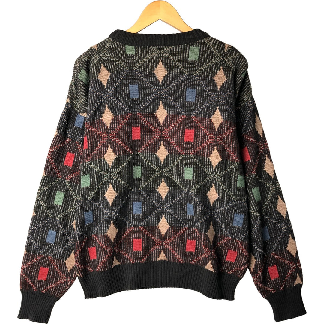 SANSABELT SPORT Diamond Pattern Cotton Knit Sweater, Made in USA, Men's Size L cotton Charcoal Vintage Second Hand