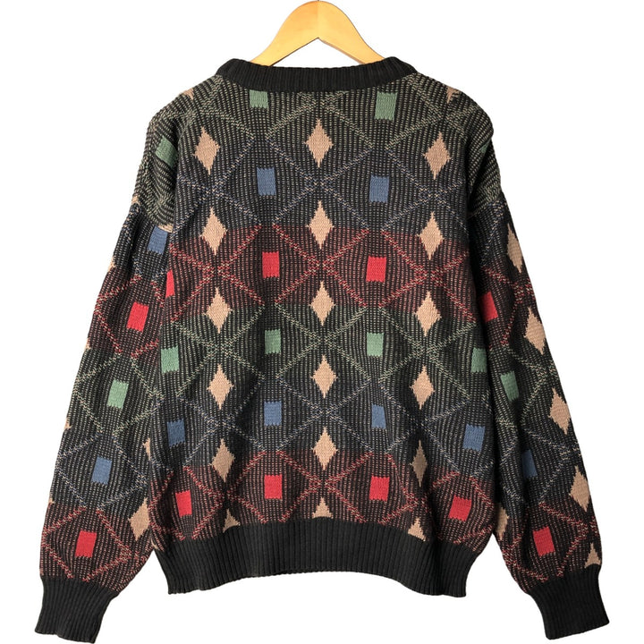 SANSABELT SPORT Diamond Pattern Cotton Knit Sweater, Made in USA, Men's Size L cotton Charcoal Vintage Second Hand