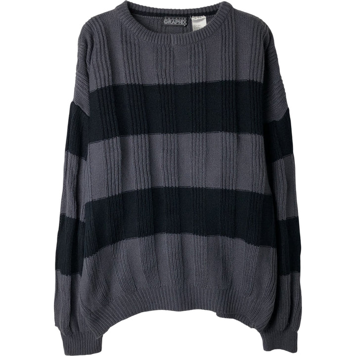 GRAPHIX Border Pattern Ribbed Acrylic Knit Sweater, Men's Size L acrylic Charcoal Vintage Second Hand
