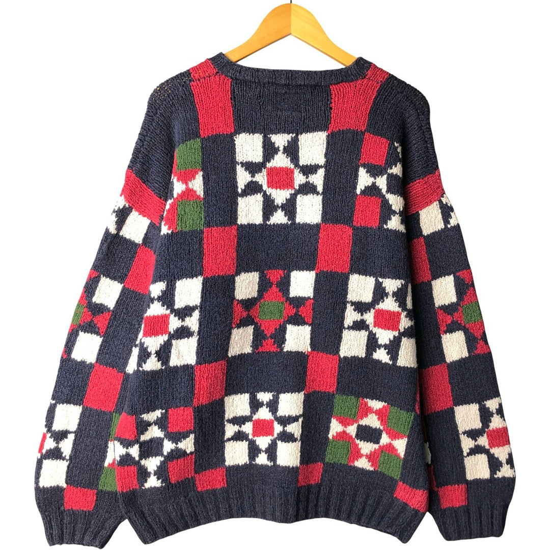 Tommy Hilfiger all-over print cotton knit sweater, men's size XL cotton navy blue type Vintage Second Hand