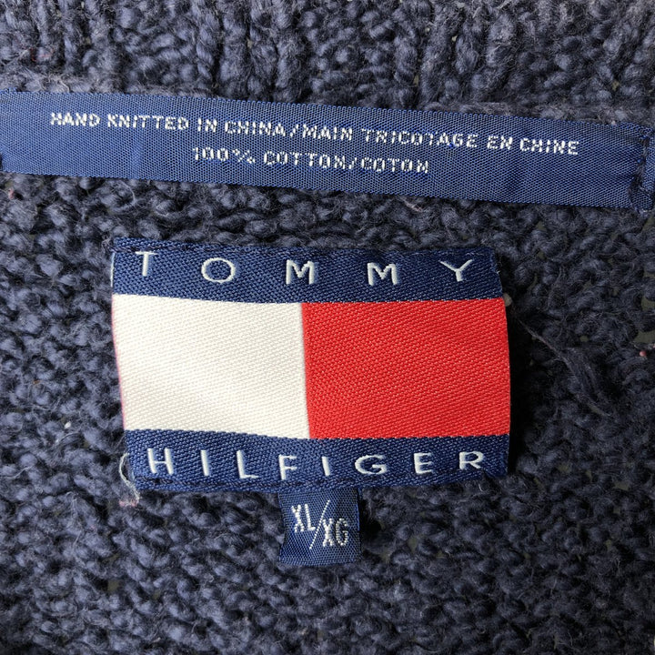 Tommy Hilfiger all-over print cotton knit sweater, men's size XL cotton navy blue type Vintage Second Hand