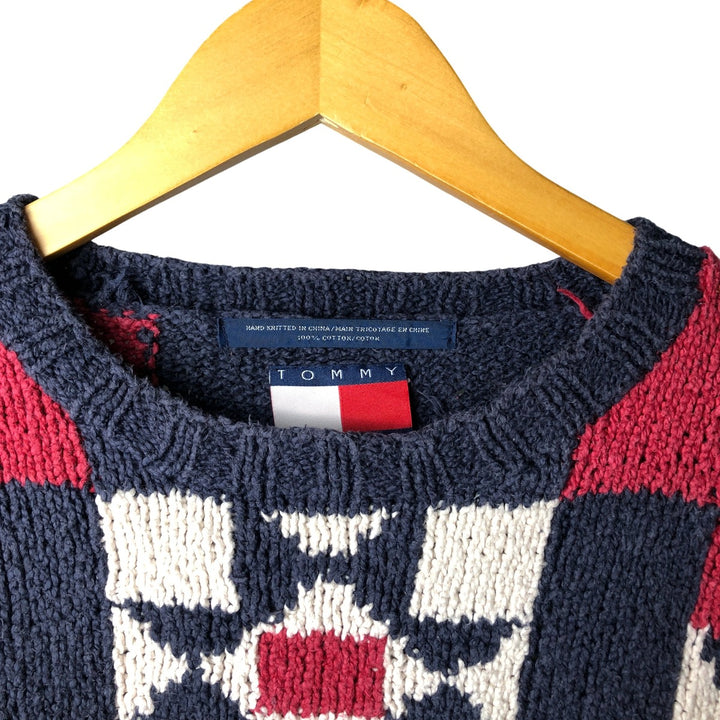 Tommy Hilfiger all-over print cotton knit sweater, men's size XL cotton navy blue type Vintage Second Hand