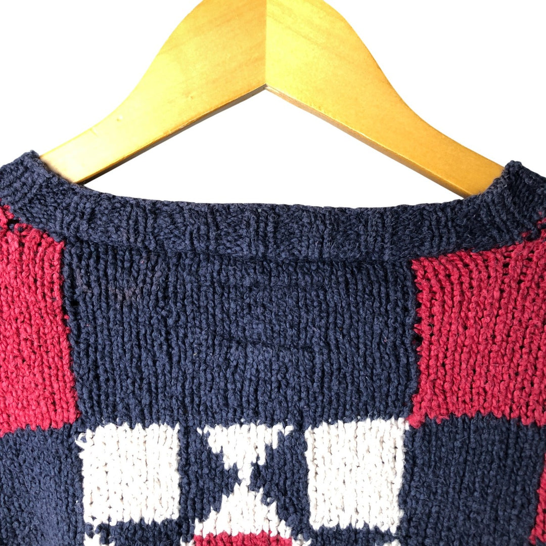 Tommy Hilfiger all-over print cotton knit sweater, men's size XL cotton navy blue type Vintage Second Hand