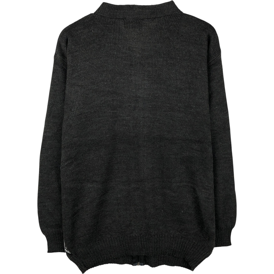 CLOTHING UNIT All-Over Print Acrylic Knit Full-Zip Sweater, Men's XXL acrylic black type Vintage Second Hand