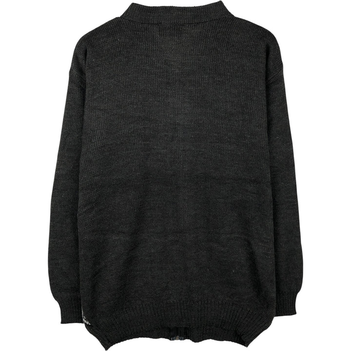 CLOTHING UNIT All-Over Print Acrylic Knit Full-Zip Sweater, Men's XXL acrylic black type Vintage Second Hand
