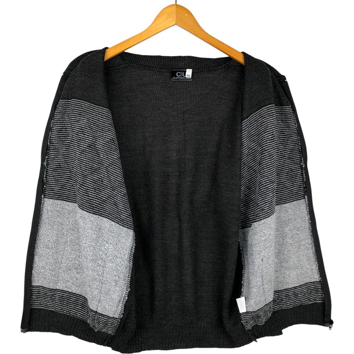 CLOTHING UNIT All-Over Print Acrylic Knit Full-Zip Sweater, Men's XXL acrylic black type Vintage Second Hand