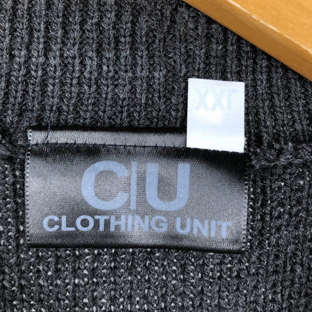 CLOTHING UNIT All-Over Print Acrylic Knit Full-Zip Sweater, Men's XXL acrylic black type Vintage Second Hand