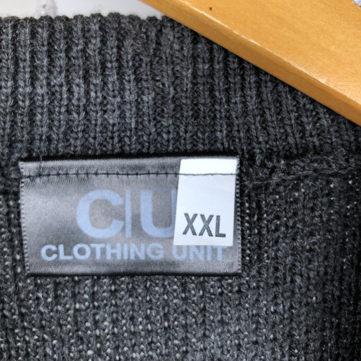 CLOTHING UNIT All-Over Print Acrylic Knit Full-Zip Sweater, Men's XXL acrylic black type Vintage Second Hand