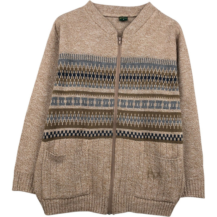 BENBROOK Fair Isle Pattern Acrylic Knit Full-Zip Sweater, Made in England, Men's Size S (approx.) acrylic Beige type Vintage Second Hand