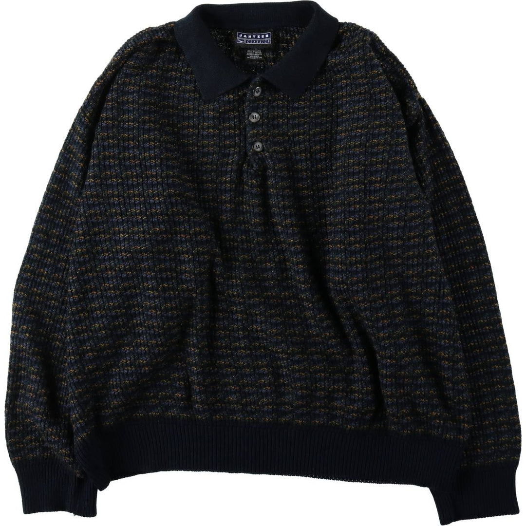1990'S Jantzen CLASSICS all-over print polo knit sweater, men's size L equivalent, vintage. acrylic navy blue type Vintage Second Hand