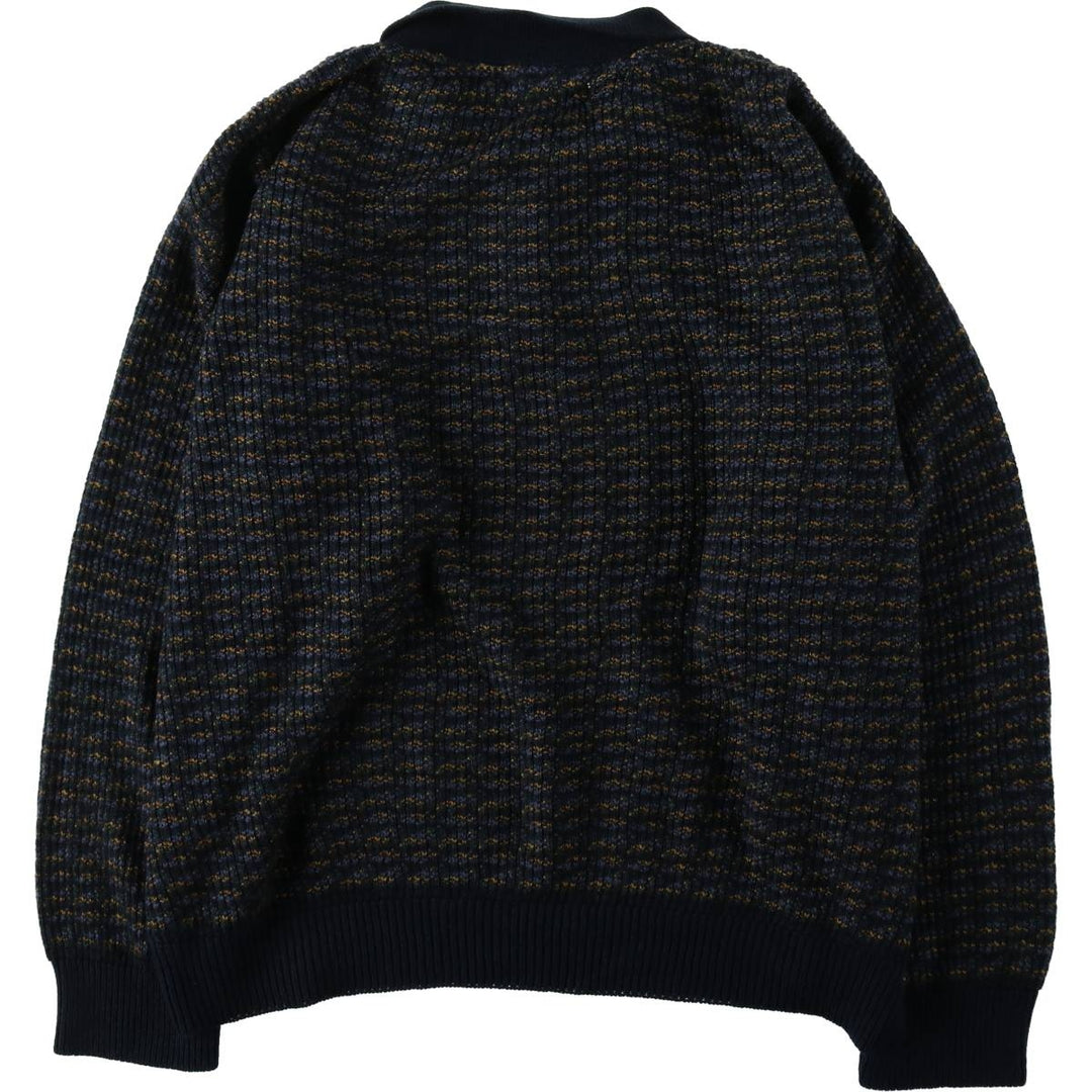 1990'S Jantzen CLASSICS all-over print polo knit sweater, men's size L equivalent, vintage. acrylic navy blue type Vintage Second Hand