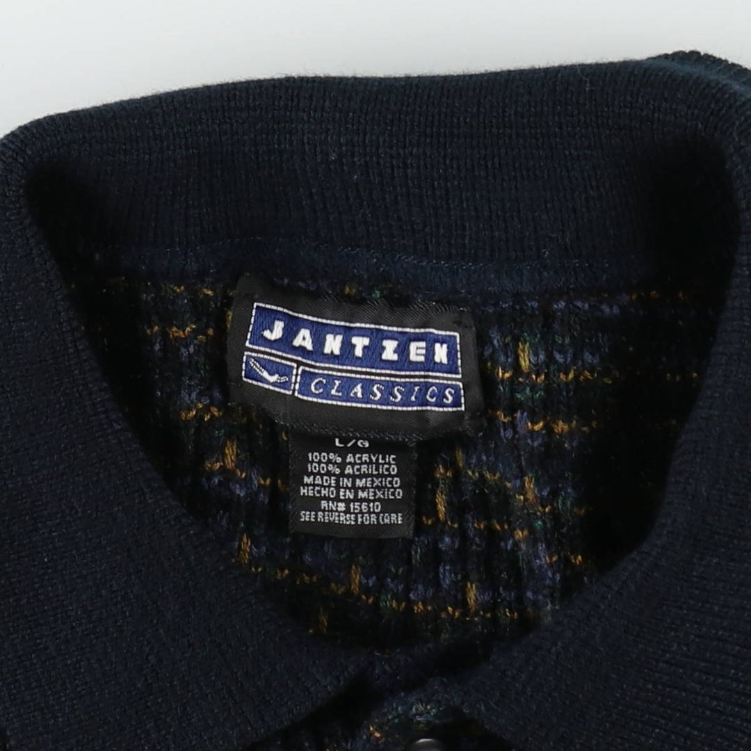 1990'S Jantzen CLASSICS all-over print polo knit sweater, men's size L equivalent, vintage. acrylic navy blue type Vintage Second Hand