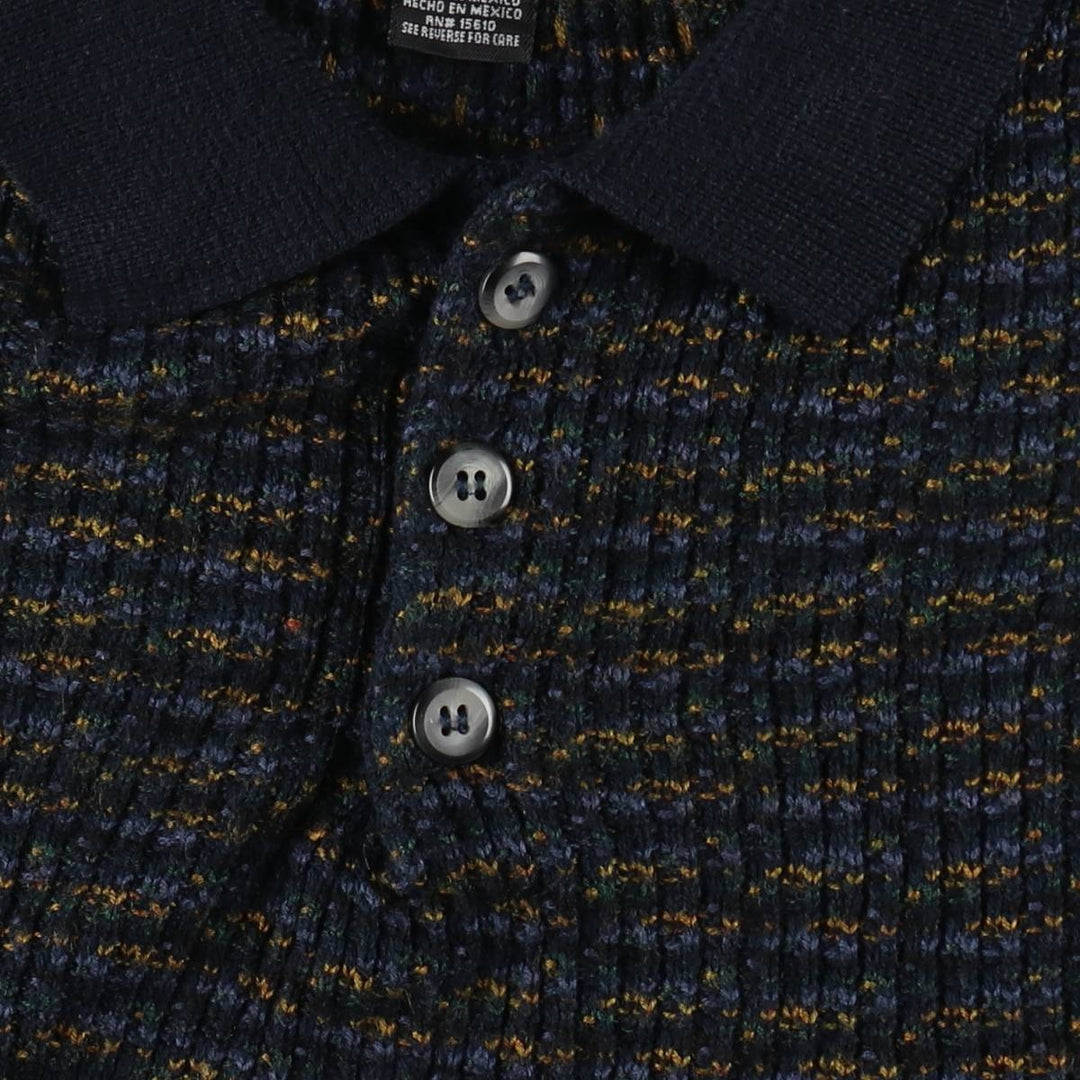 1990'S Jantzen CLASSICS all-over print polo knit sweater, men's size L equivalent, vintage. acrylic navy blue type Vintage Second Hand
